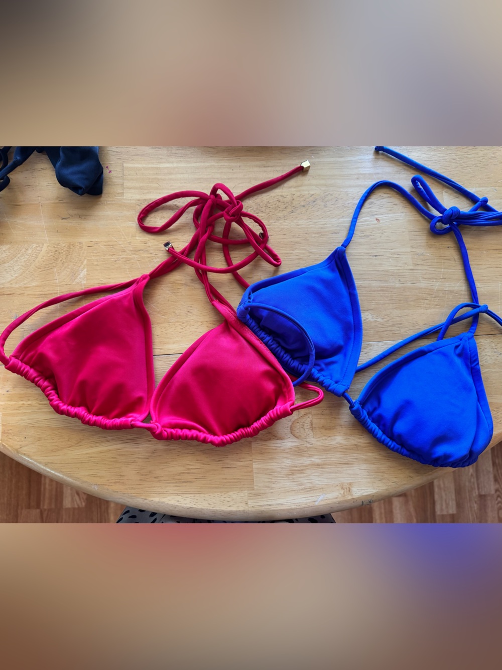 VENUS Red and Royal Blue Triangle Bikini Tops - size B (small)